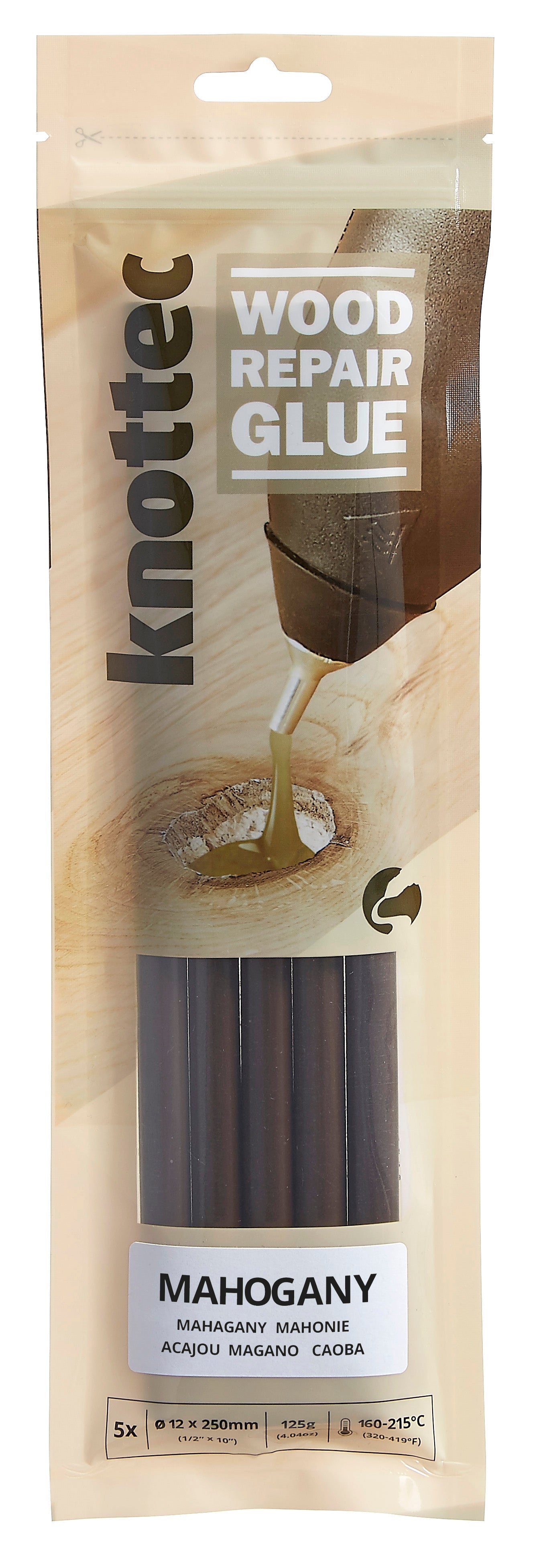 Mahogany Wood Knot Filler Glue, 5 Stick Pack