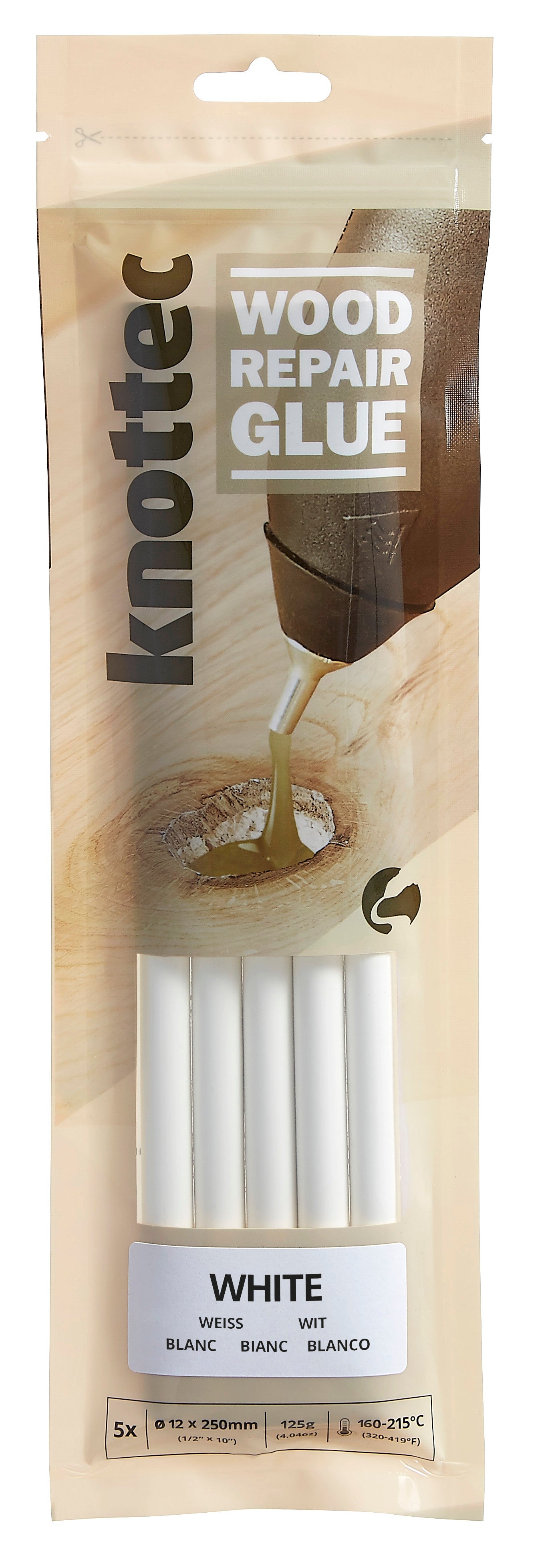 White Wood Knot Filler Glue, 5 Stick Pack