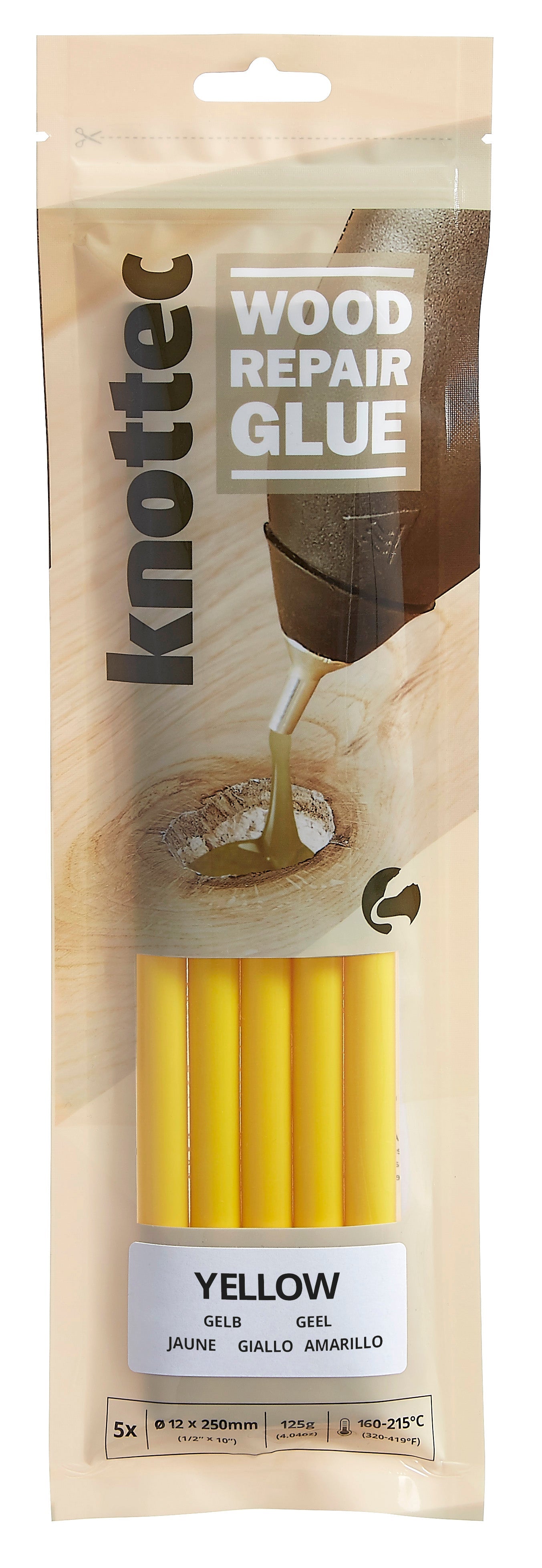 Yellow Wood Knot Filler Glue, 5 Stick Pack