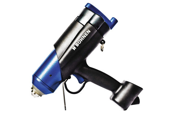 The Buhnen HB 710 SPRAY applicator has been in the product offering since 2005 and is proven as a reliable, versatile hot melt adhesive applicator.  It offers balanced ergonomics, complete digital temperature control and is a versatile hand held applicator for manual applications in industrial environments.  Hot melt adhesives in the form of granules, pillows or 42 mm cartridges can be utilized in the melt tank making this a very versatile applicator.  Pneumatic assisted for easy of use.